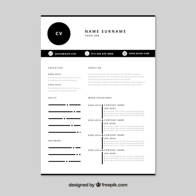 Free Vector black and white resume template