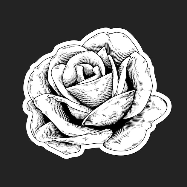 Free Vector black and white rose sticker with a white border vector