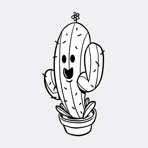 Black and white saguaro cactus design element