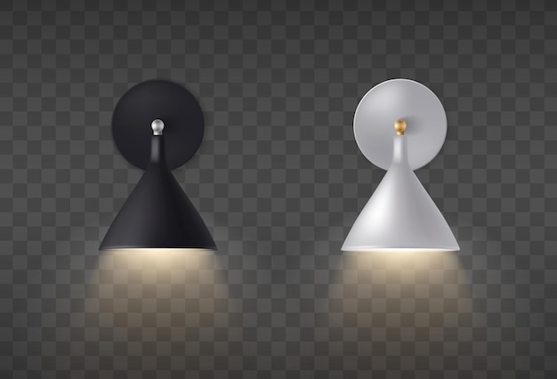 Black and white sconce realistic composition with two wall lamps on transparent illustration