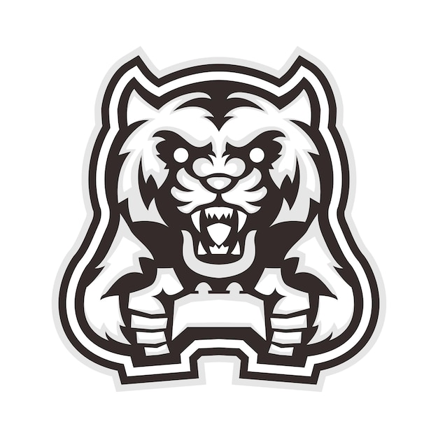 Free Vector black and white style tiger gamer character logo