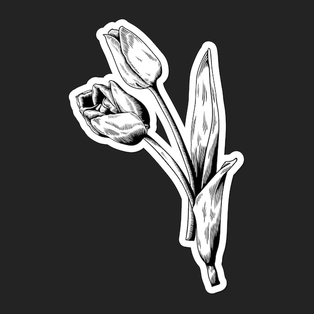 Black and white tulip sticker with a white border vector