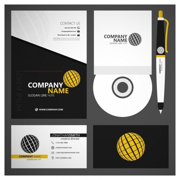 Free Vector black and yellow corporate branding set