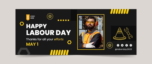 Free Vector black and yellow happy labour day banner