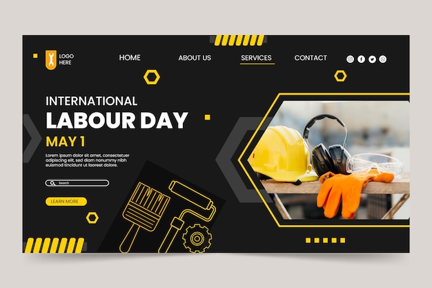 Black and yellow happy labour day landing page