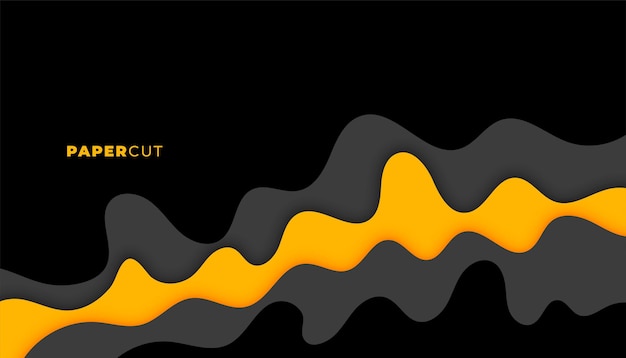 Free vector black and yellow wavy shadow poster in papercut style