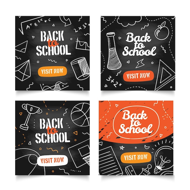 Free Vector blackboard back to school instagram posts