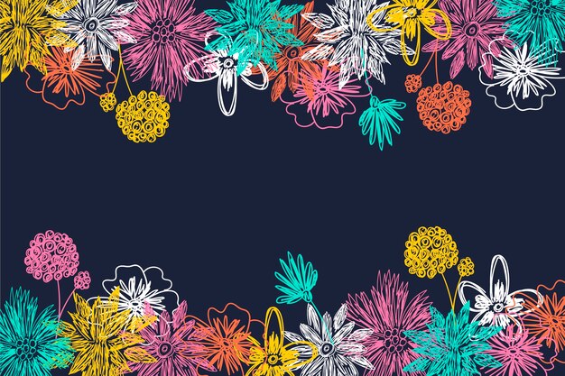 Blackboard background with hand drawn flowers