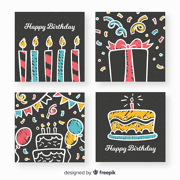 Free vector blackboard birthday card collection