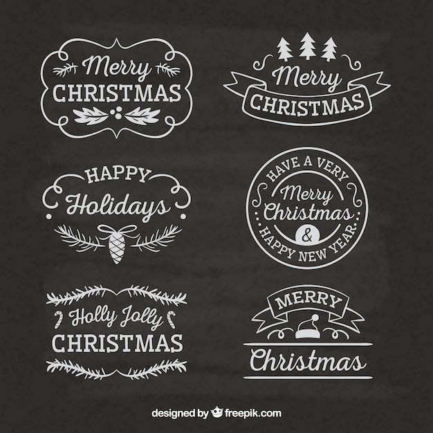 Free Vector blackboard christmas label collection