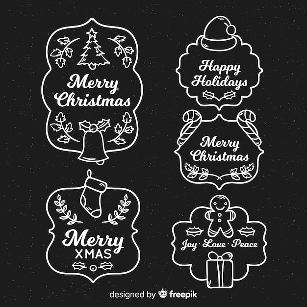 Free Vector blackboard christmas label collection