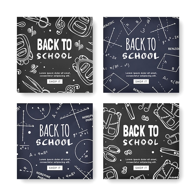 Free vector blackboard design school instagram posts