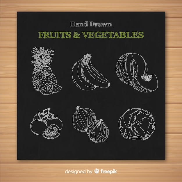 Free Vector blackboard fruit and vegetable collection