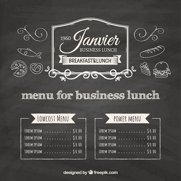 Blackboard menu for business lunch background