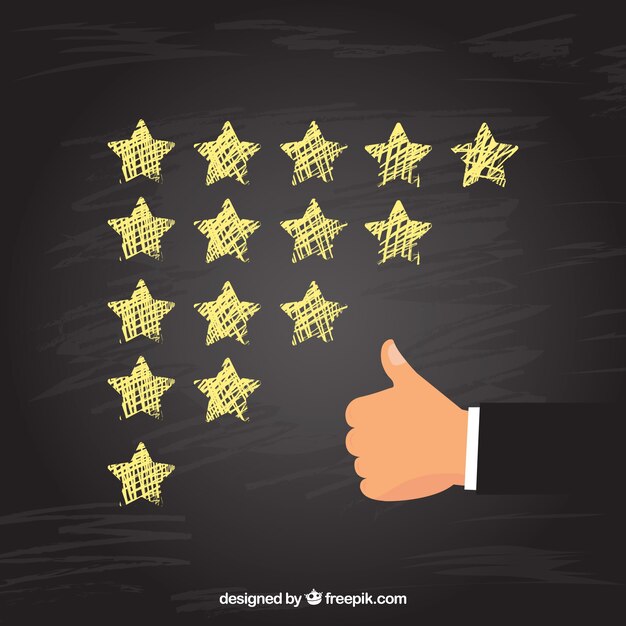 Blackboard star rating concept with hand making ok gesture