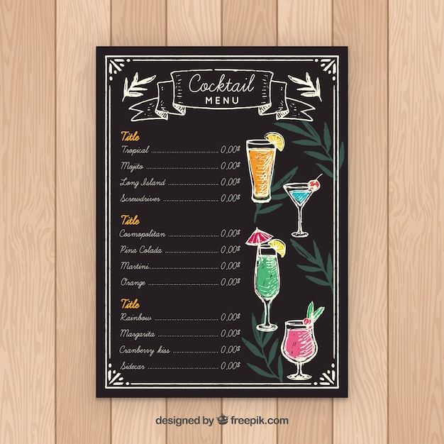 Free Vector blackboard style cocktail menu template