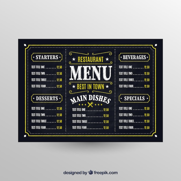 Blackboard style menu template for a restaurant