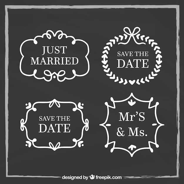 Free Vector blackboard wedding labels with retro style