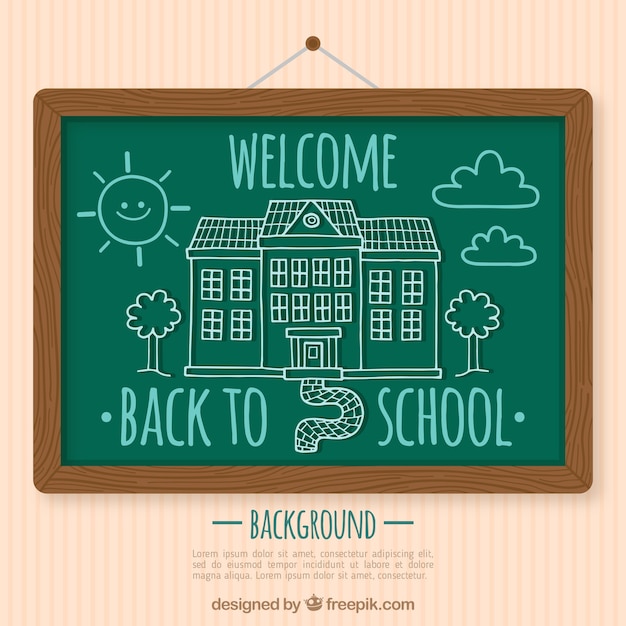 Free Vector blackboard with hand drawn school building