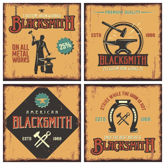 Free vector blacksmith retro icon set