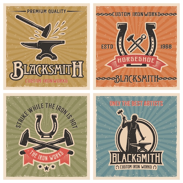 Blacksmith Retro Illustration Set