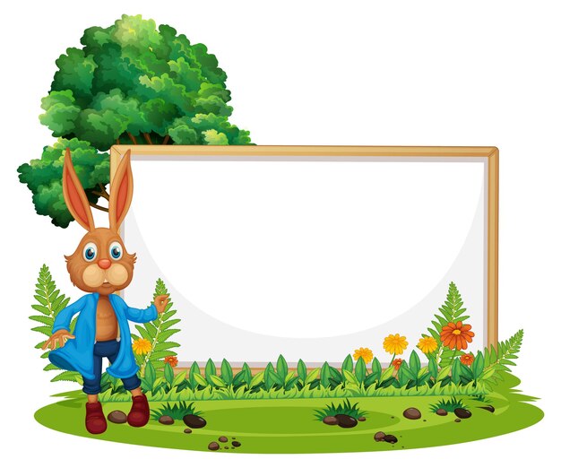 Blank banner in the garden with a rabbit isolated