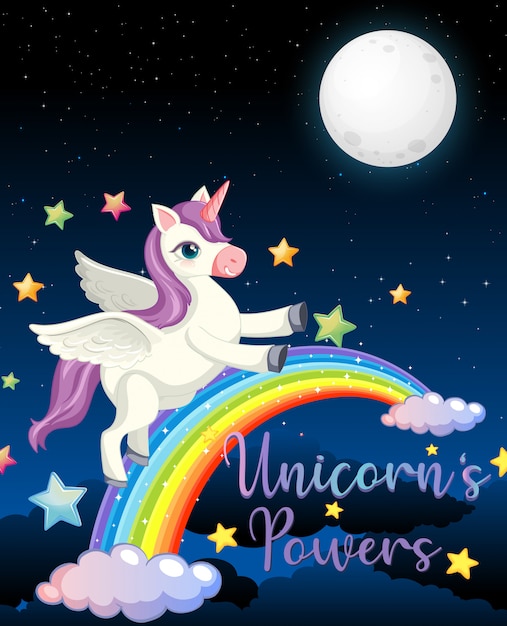 Blank banner with cute unicorn in night sky background