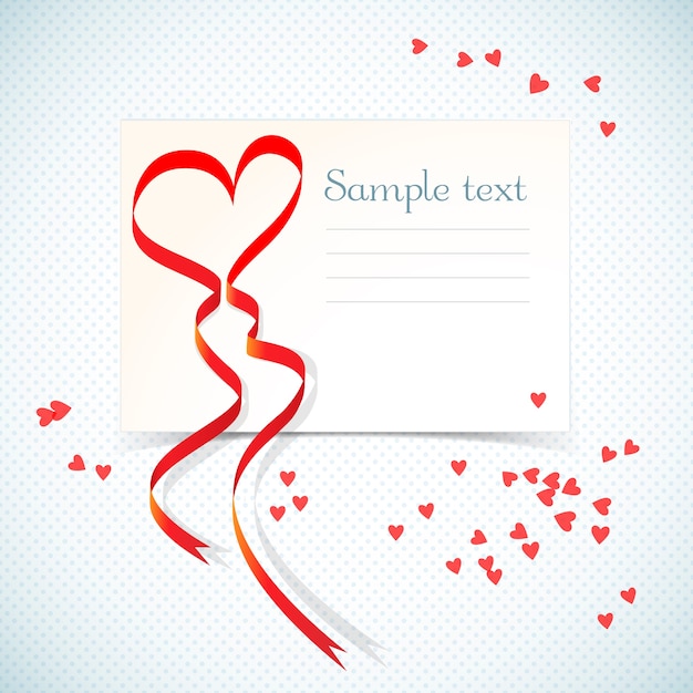 Free Vector blank holiday love gift card with text field and red heart ribbon