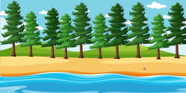 Free Vector blank landscape in nature beach scene with many pines