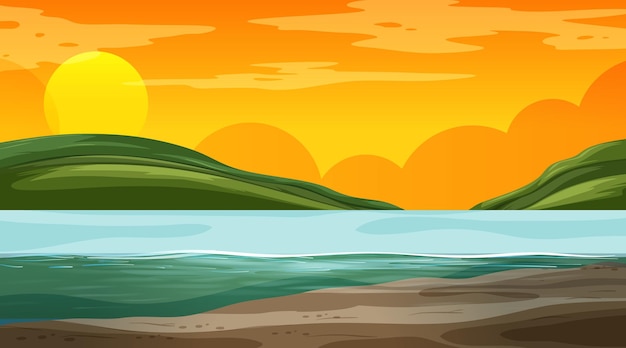 Free Vector blank nature landscape at sunset time scene with mountain background