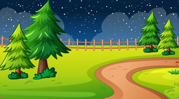 Free Vector blank nature park landscape at night scene with pathway through the meadow