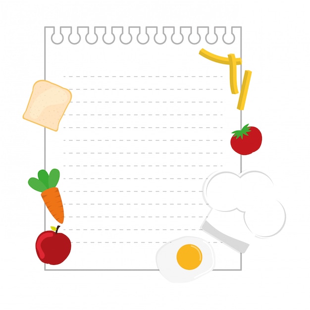 Blank note page with food decoration. Copyspace