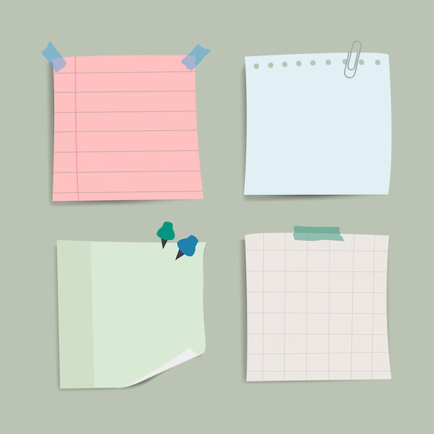 Blank reminder paper notes vector set