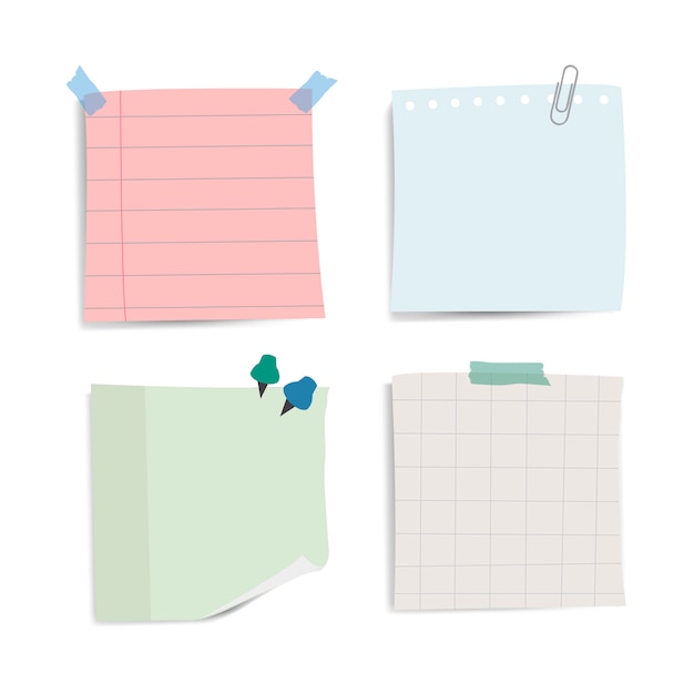 Blank reminder paper notes vector set