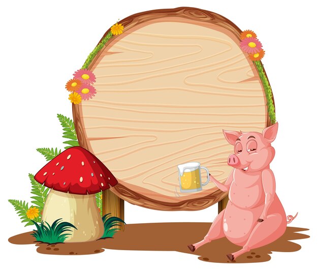 Blank round wooden signboard with animal