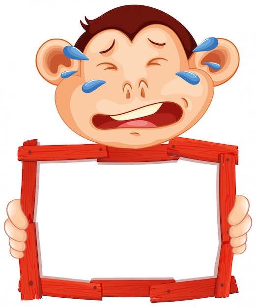 Blank sign template with crying monkey on white background