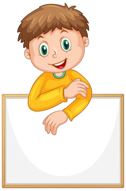 Blank sign template with cute boy on white background