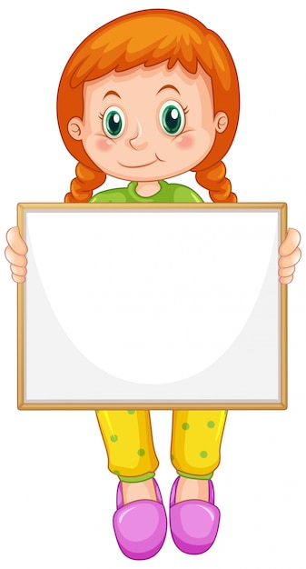 Blank sign template with cute girl on white background