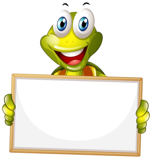 Free Vector blank sign template with happy turtle on white background