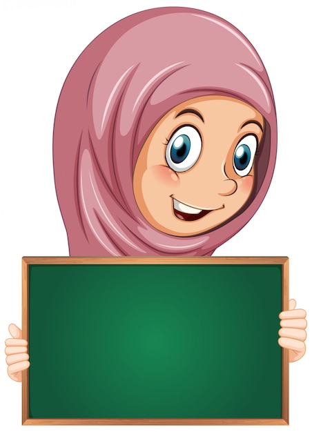 Free Vector blank sign template with muslim girl on white background