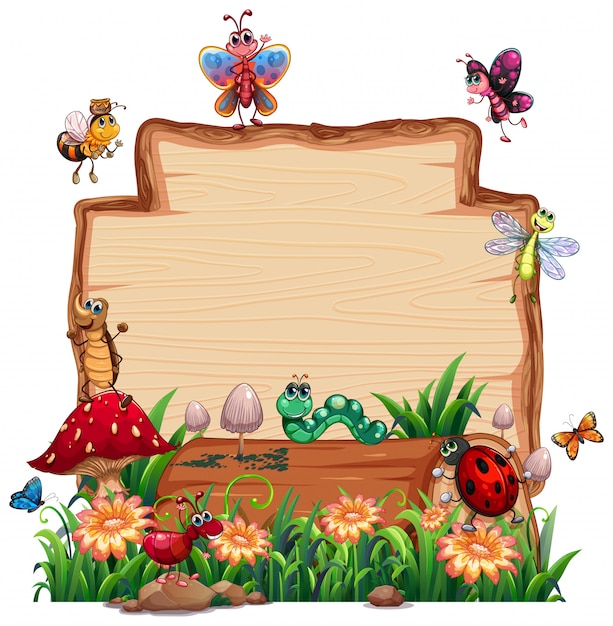 Blank wooden board in nature with animal garden isolated