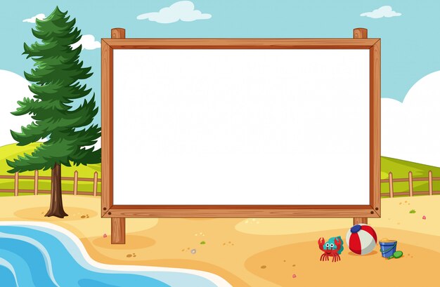 Blank wooden frame in beach scene