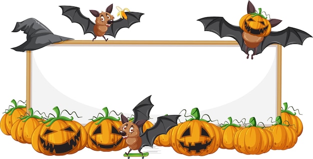 Blank wooden signboard with bat in halloween theme