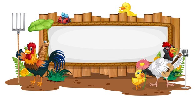 Blank wooden signboard with chicken farm