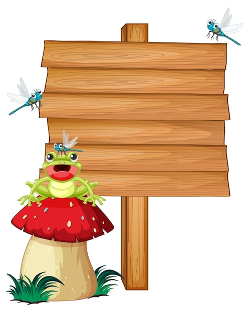 Free Vector blank wooden signboard with frogs