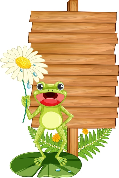 Free Vector blank wooden signboard with frogs