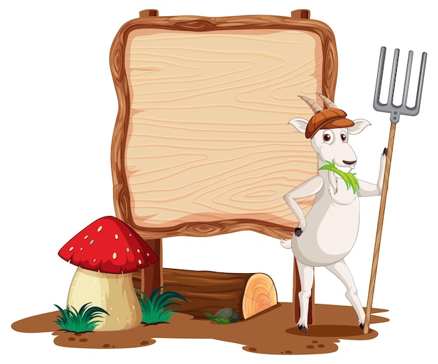 Blank wooden signboard with sheep cartoon