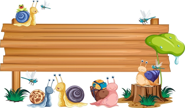 Blank wooden signboard with snail cartoon