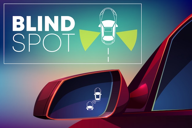 Blind spot assist cartoon concept. Danger warning alert visual signal icon