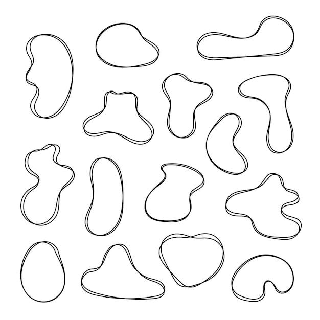 Free vector blobs set overlapping doodle lines